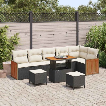 Conjunto de sofá de jardín 9 pcs Negro y crema 90 x 55 x 71 cm