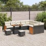 Conjunto de sofá de jardín 12 pcs Negro y crema 90 x 55 x 71 cm