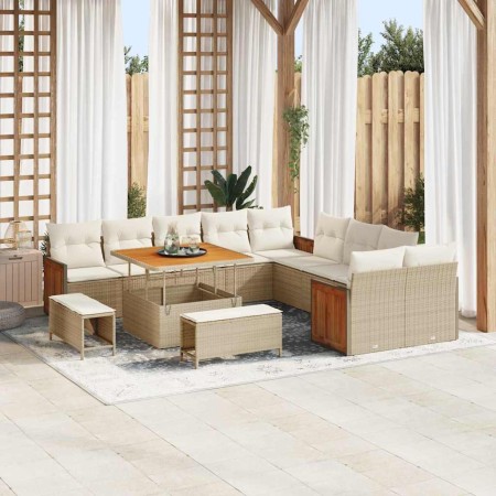 Conjunto de sofá de jardín 13 pcs Beige y Crema ratán sintético en Sofás de exterior | Comprar online en Foro24