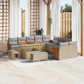 Conjunto de sofá de jardín 13 pcs Beige y gris claro Conjunto de sofá de jardín 13 pcs Beige y gris claro