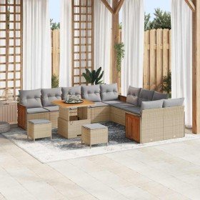 Conjunto de sofá de jardín 13 pcs Beige y gris claro Conjunto de sofá de jardín 13 pcs Beige y gris claro