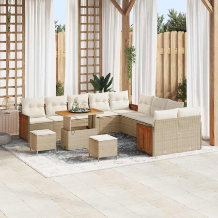 Conjunto de sofá de jardín 13 pcs Beige y Crema ratán sintético en Sofás de exterior | Comprar online en Foro24