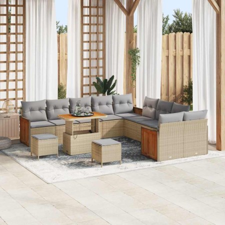 Conjunto de sofá de jardín 13 pcs Beige ratán sintético en Sofás de exterior | Comprar online en Foro24