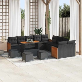 Conjunto de sofá de jardín 14 pcs Negro 110 x 55 x 71 cm Conjunto de sofá de jardín 14 pcs Negro 110 x 55 x 71 cm