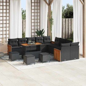 Conjunto de sofá de jardín 14 pcs Negro 110 x 55 x 71 cm