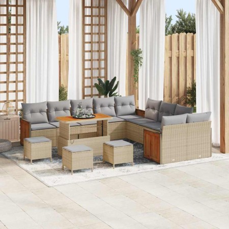 Conjunto de sofá de jardín 14 pcs Beige y gris claro