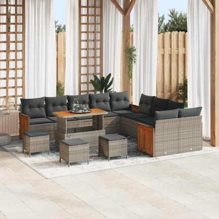 Conjunto de sofá de jardín 14 pcs Gris Gris oscuro