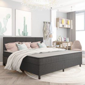 Cama box spring tela gris oscuro 200x200 cm en Camas y somieres | Comprar online en Foro24
