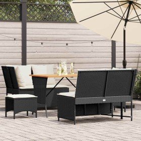 Set de muebles de jardín 5 pzas y cojines ratán sintético negro
