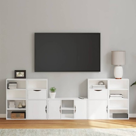 Muebles de TV 5 uds. con almacenaje "ODDA" blanco madera pino en Muebles TV | Comprar online en Foro24