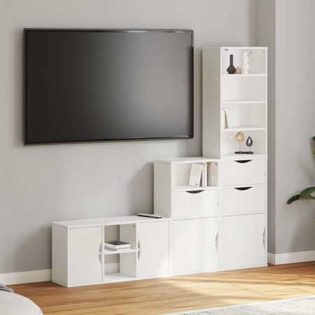 Muebles de TV 4 uds. con almacenaje "ODDA" blanco madera pino en Muebles TV | Comprar online en Foro24