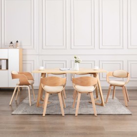 Sillas de comedor 6 unidades madera curvada y cuero sintético
