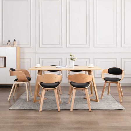 Sillas de comedor 6 unidades madera curvada y cuero sintético