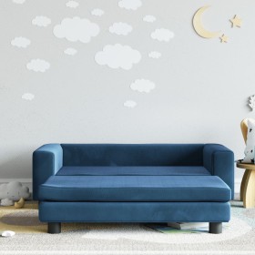 Sofá para niños con reposapiés terciopelo azul 100x50x30 cm