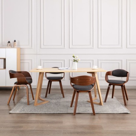 Sillas de comedor 4 unidades madera curvada y tela gris