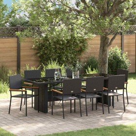 Conjunto de Comedor de Jardín 9 pcs Negro Poliratán