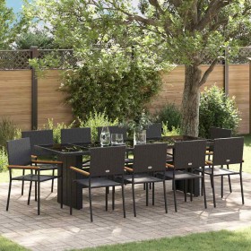Conjunto de Comedor de Jardín 11 pcs Negro Poliratán
