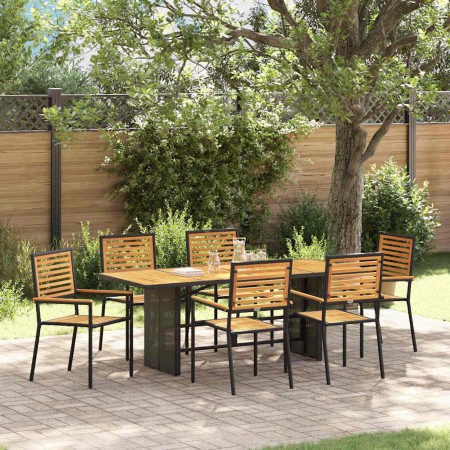 Conjunto de Comedor de Jardín 7 pcs Negro ratán sintético en Sillas de jardín | Comprar online en Foro24