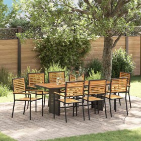 Conjunto de Comedor de Jardín 9 pcs Negro y Marrón