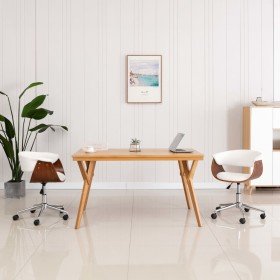 Silla oficina giratoria madera curvada cuero sintético blanco Silla oficina giratoria madera curvada cuero sintético blanco
