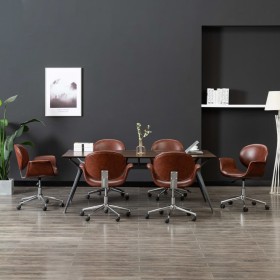 Sillas de comedor giratorias 6 unidades cuero sintético marrón