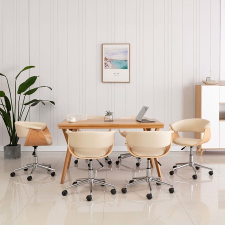 Sillas de comedor giratorias 6 unidades cuero sintético crema
