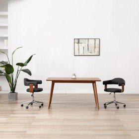 Sillas de comedor giratorias 2 uds madera curvada y cuero negro Sillas de comedor giratorias 2 uds madera curvada y cuero negro