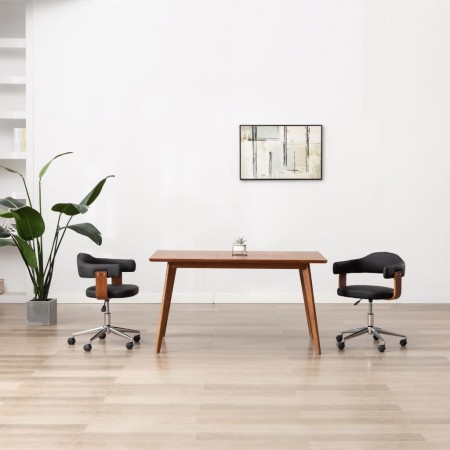 Sillas de comedor giratorias 2 uds madera curvada y cuero negro