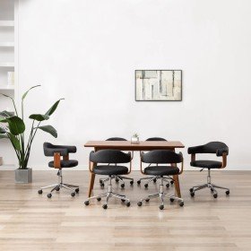 Sillas de comedor giratorias 6 uds madera curvada y cuero negro Sillas de comedor giratorias 6 uds madera curvada y cuero negro