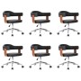 Sillas de comedor giratorias 6 uds madera curvada y cuero negro