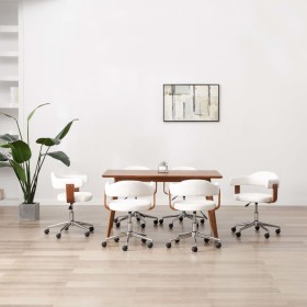 Sillas de comedor giratorias 6 uds madera curvada cuero blanco