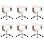 Sillas de comedor giratorias 6 uds madera curvada cuero blanco