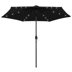 Sombrilla con luces LED y palo de aluminio negro 270 cm