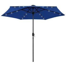 Umbrella with LED lights and azure blue aluminum pole 270 cm by vidaXL, Umbrellas - Ref: Foro24-47359, Price: 88,37 €, Discou...