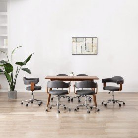 Sillas de comedor giratorias 6 uds madera curvada y tela gris Sillas de comedor giratorias 6 uds madera curvada y tela gris