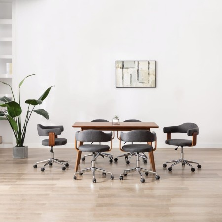 Sillas de comedor giratorias 6 uds madera curvada y tela gris