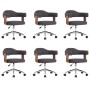 Sillas de comedor giratorias 6 uds madera curvada y tela gris