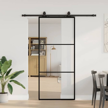 Puerta corredera con set herrajes negro 90x205 cm vidrio ESG en Puertas | Comprar online en Foro24