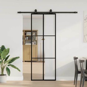 Puerta corredera con juego herrajes negro 76x205 cm ESG vidrio
