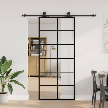Puerta corredera con set herrajes negro 90x205 cm vidrio ESG en Puertas | Comprar online en Foro24
