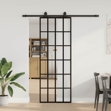 Puerta corredera con juego herrajes negro 76x205 cm ESG vidrio en Puertas | Comprar online en Foro24