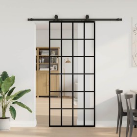 Puerta corredera con set herrajes negro 90x205 cm vidrio ESG