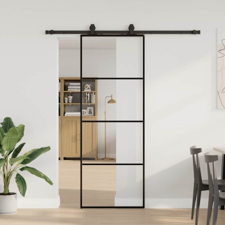 Puerta corredera con juego herrajes negro 76x205 cm ESG vidrio en Puertas | Comprar online en Foro24