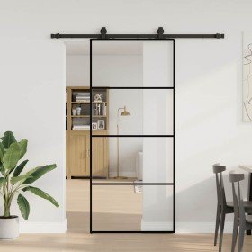 Puerta corredera con set herrajes negro 90x205 cm vidrio ESG