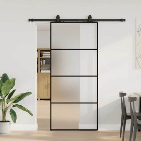 Puerta corredera con set herrajes negro 90x205 cm vidrio ESG