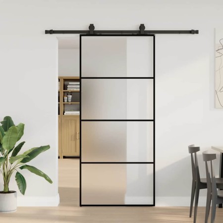 Puerta corredera con set herrajes negro 90x205 cm vidrio ESG