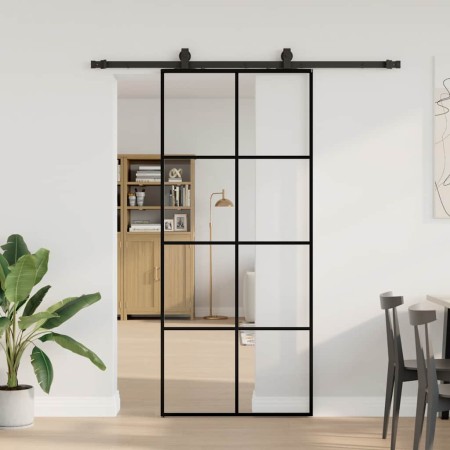 Puerta corredera con set herrajes negro 90x205 cm vidrio ESG en Puertas | Comprar online en Foro24