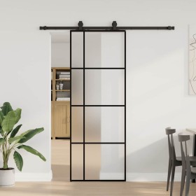 Puerta corredera con juego herrajes negro 76x205 cm ESG vidrio