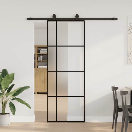 Puerta corredera con juego herrajes negro 76x205 cm ESG vidrio