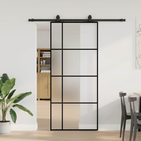 Puerta corredera con set herrajes negro 90x205 cm vidrio ESG en Puertas | Comprar online en Foro24